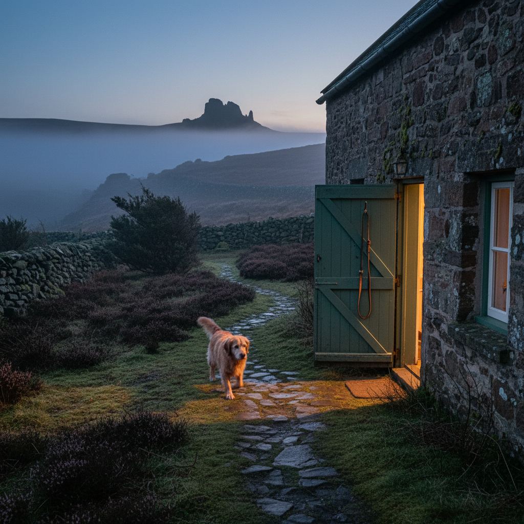 Devon landscape at dusk — two coasts and Dartmoor — home of curated dog friendly cottages