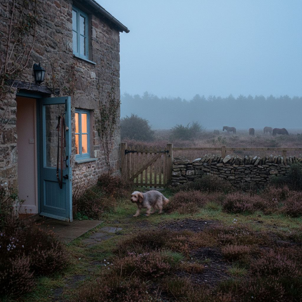 The New Forest landscape at dusk — ponies, heath and woodland — home of curated dog friendly cottages