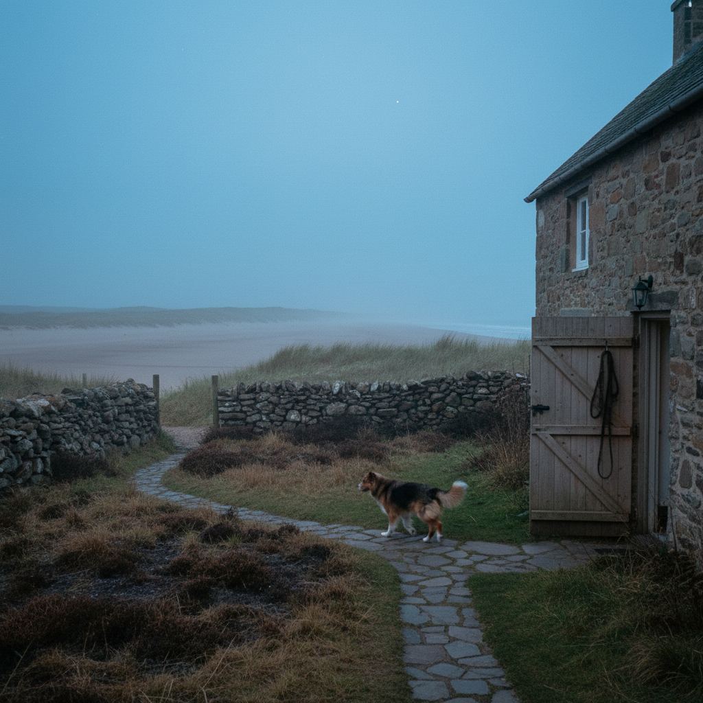Northumberland landscape at dusk — empty beaches and dark skies — home of curated dog friendly cottages