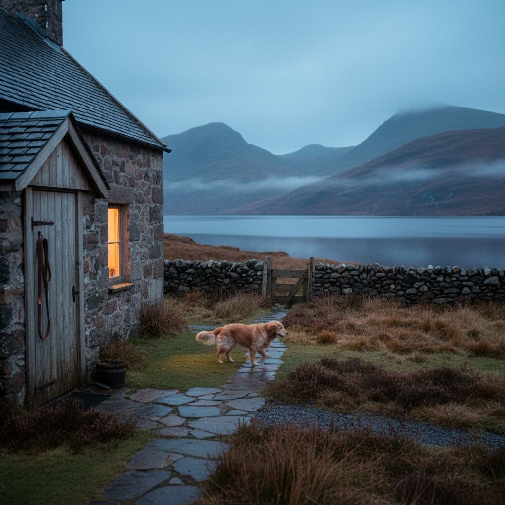 Scotland landscape at dusk — lochs, glens and big skies — home of curated dog friendly cottages
