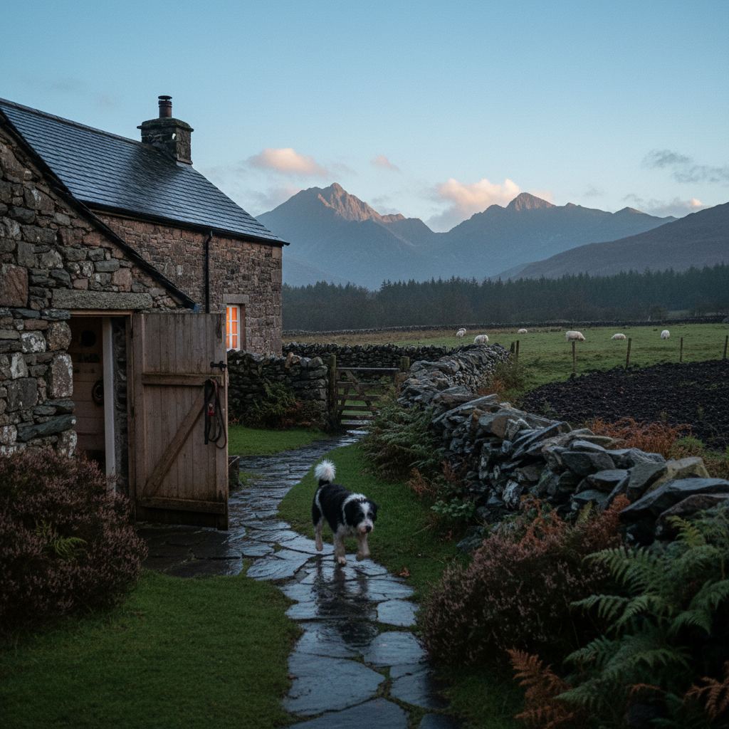 Wales landscape at dusk — mountains, castles and coast — home of curated dog friendly cottages