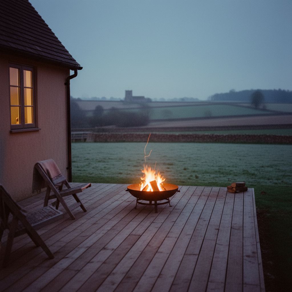 The Cotswolds landscape at dusk — honey-stone villages — home of hand-picked fire pit lodges