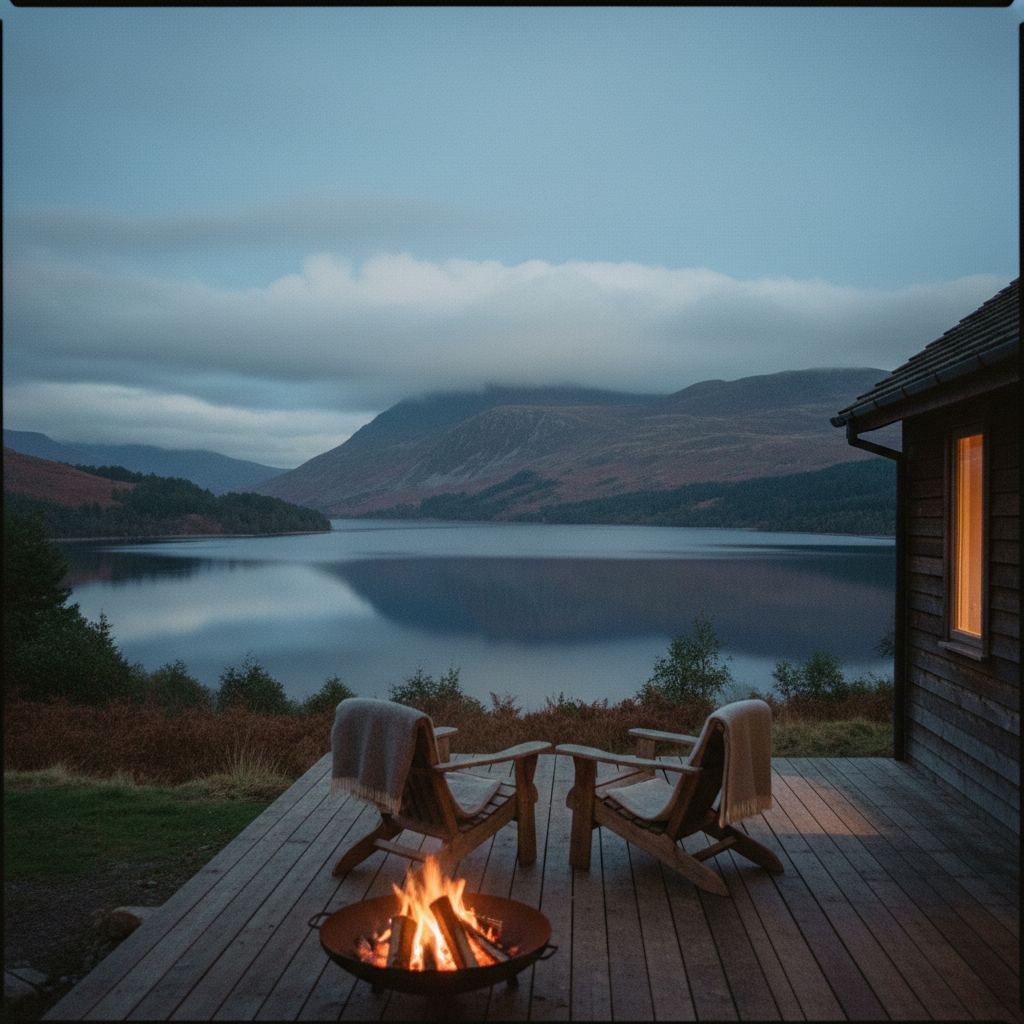 The Lake District landscape at dusk — fells, lakes and pubs — home of hand-picked fire pit lodges