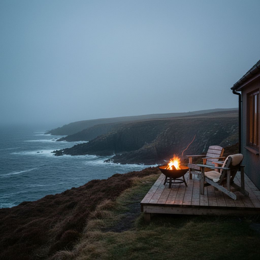 Northern Ireland landscape at dusk — the Causeway Coast, loughs and glens — home of hand-picked fire pit lodges