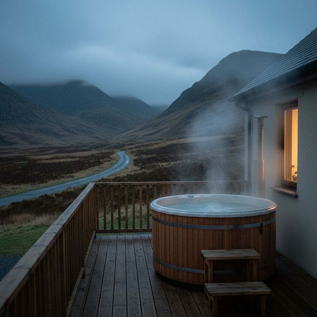 Snowdonia landscape at dusk — Wales’ highest peaks — home of curated hot tub lodges