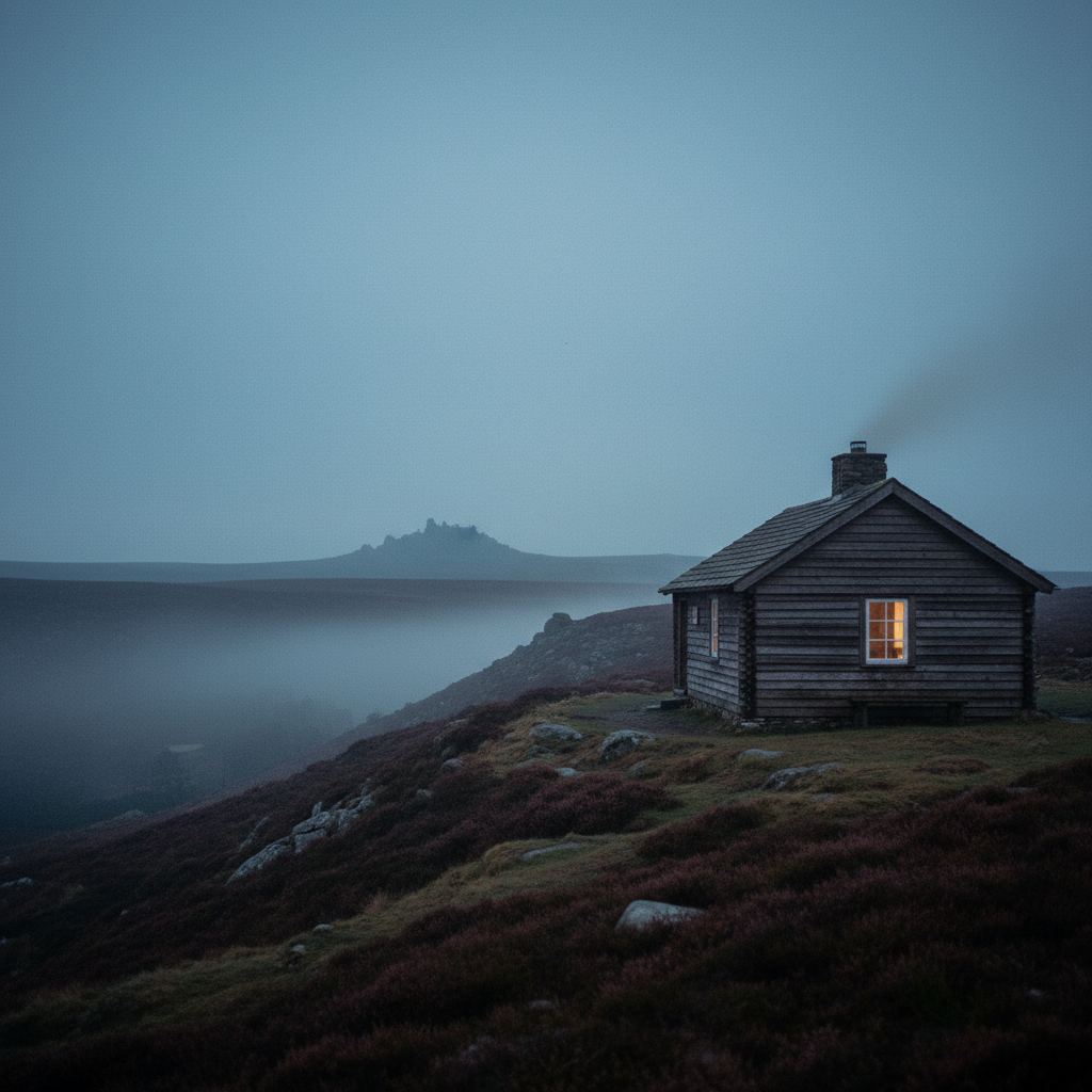 Devon landscape at dusk — two coasts and Dartmoor — home of curated log cabins