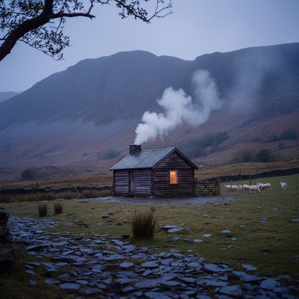 Wales landscape at dusk — mountains, castles and coast — home of curated log cabins